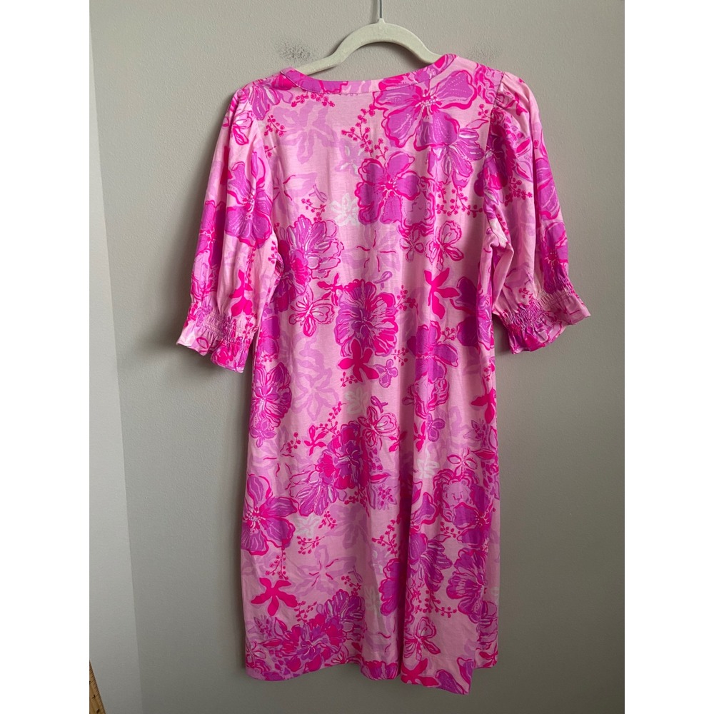 Lilly Pulitzer Delsie Pink Floral Cotton Jersey Shift Dress Medium - Picture 8 of 8